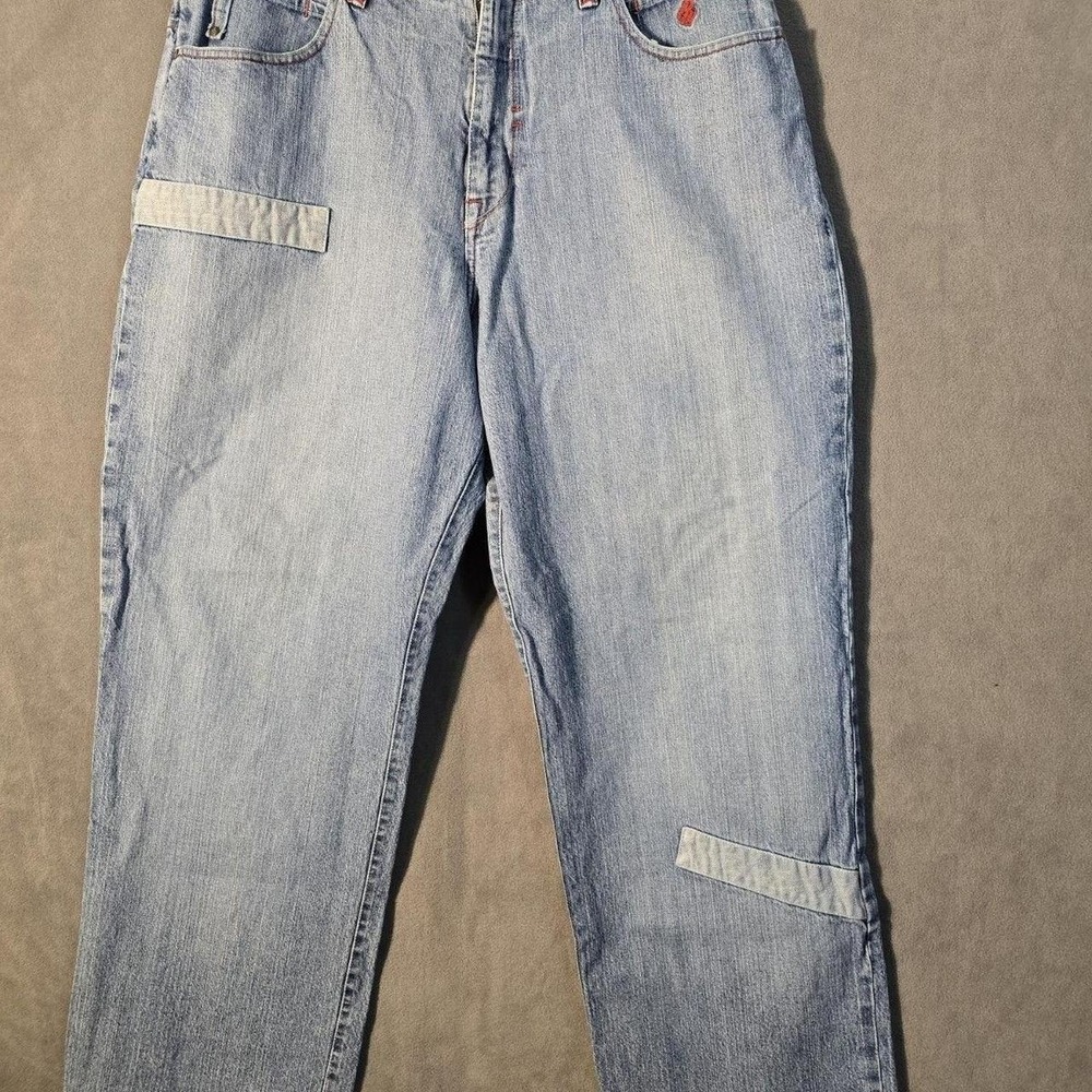 Y2K Rocawear Jeans Mens 42Wx34 Blue Denim Pants Baggy Wide Leg Skater JNCO